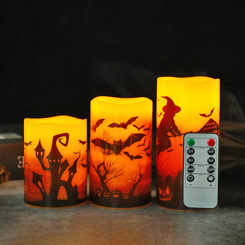 Wholesale Pillar Led Candle Halloween Decoration Flameless Candles 3d real flameremote controlsoy wax LED Halloween Candle