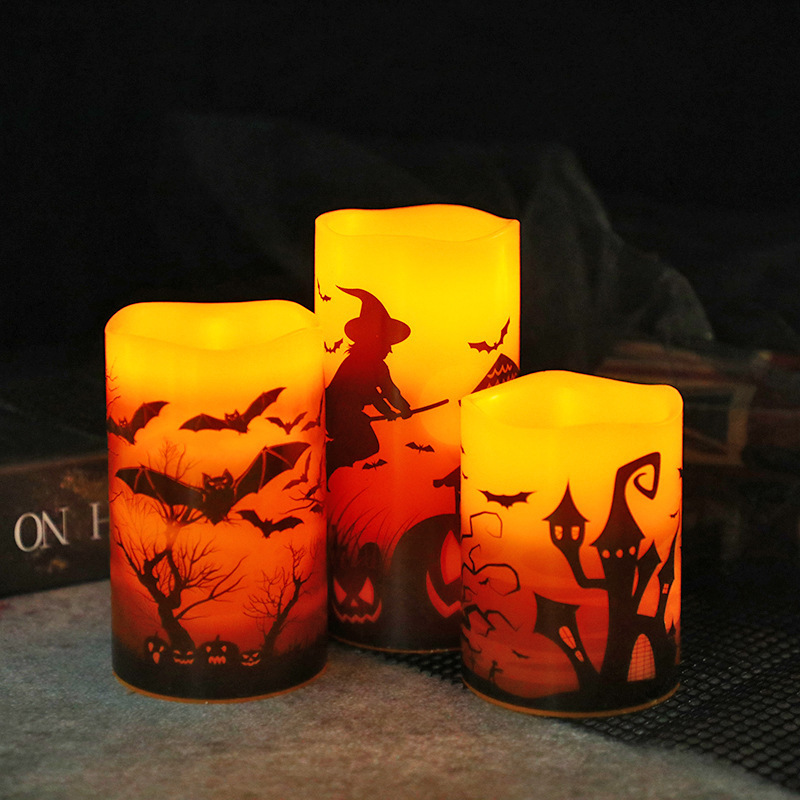 Wholesale Pillar Led Candle Halloween Decoration Flameless Candles 3d real flameremote controlsoy wax LED Halloween Candle