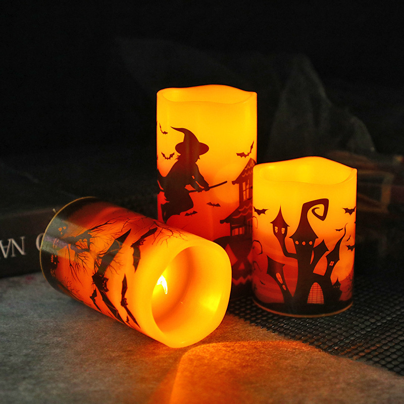 Wholesale Pillar Led Candle Halloween Decoration Flameless Candles 3d real flameremote controlsoy wax LED Halloween Candle