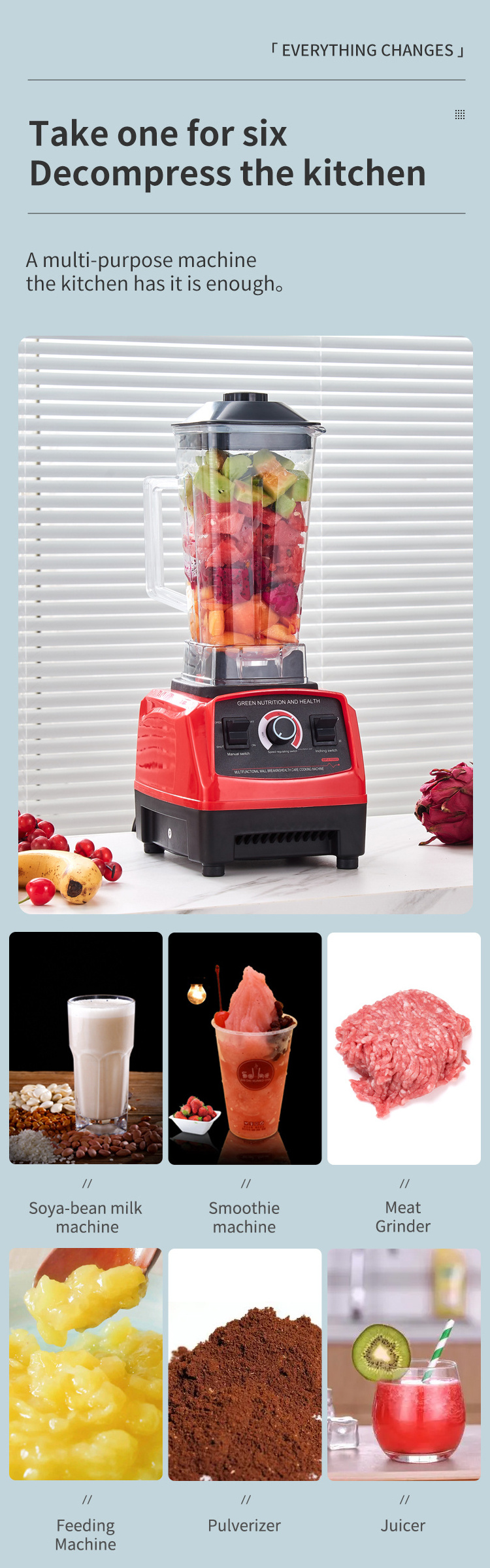 professional commercial single cup, juicer kitchen 4500w food tools industrial mixer and fruit vegetable blender/