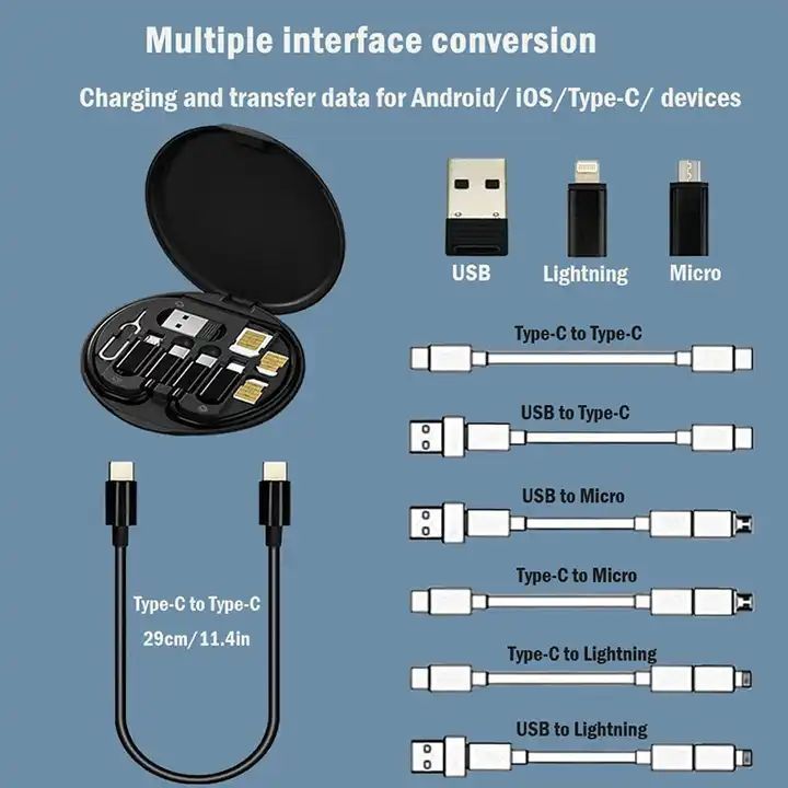 Hot Sale Multifunction USB Adapter Cable Conversion Set 6 in 1 Data Cable Storage Box