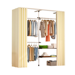 Space saving White Portable Wardrobe Closets Modern tension Rod assemble Closet System Corner Open Wardrobe