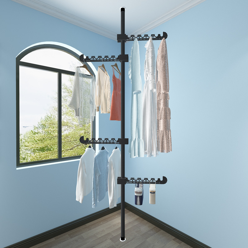 New product unique Folding Hanger with adjustable tension metal rod Durable Clothes Rack Rod Multifunction Clothes Hangers