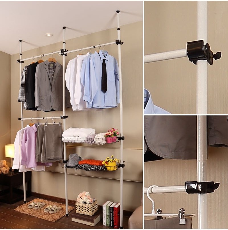 High quality Free Standing Closet System Garment Racks Wardrobe Floor to Ceiling Organizer