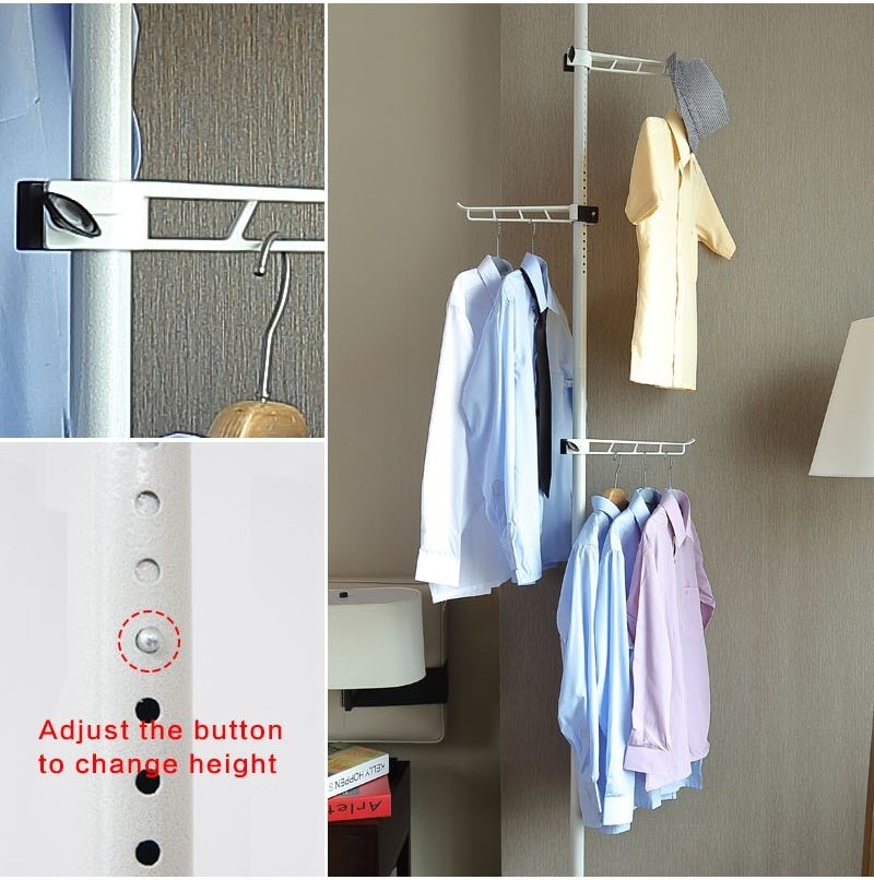 Ceiling standing clothes hanger rod Telescopic Clothes Hanging Rod Metal adjustable pole