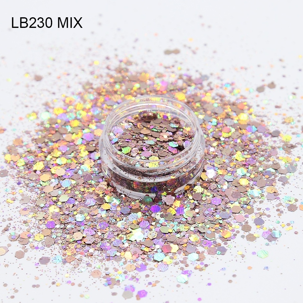 Holographic tumbler mix glitter powder wholesale bulk  nail art decoration chunky glitter