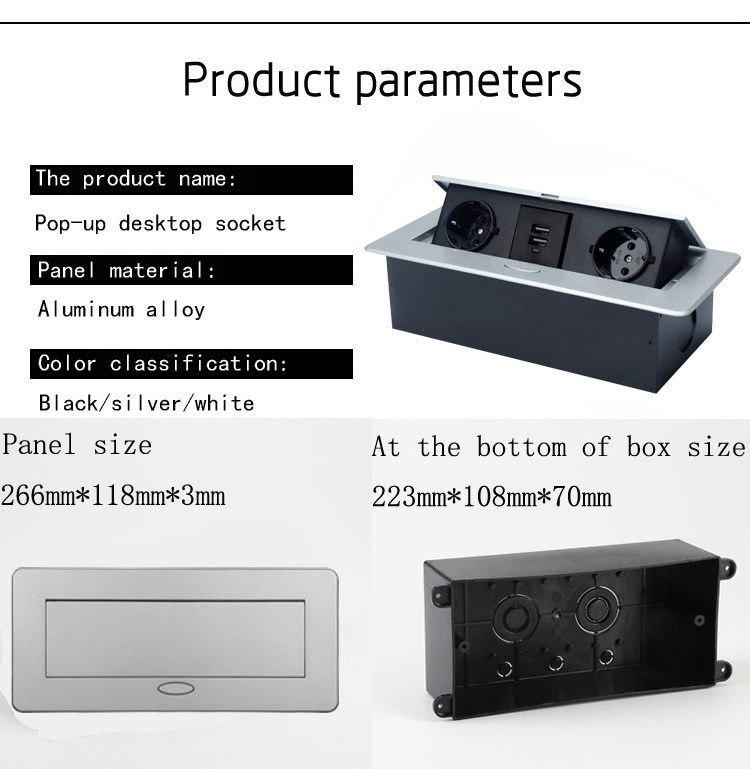 The factory hidden  silver usb tabletop electrical plug   power socket box Indonesia slow lift pop up EU desktop socket