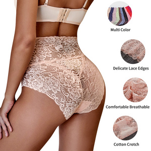 Custom Cotton Lingerie Fat Plus Size Ladies Sexy Panty Seamless Floral Underwear Mature Mash Lace Cut Women's High Waist Panties