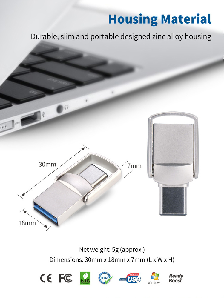 Factory Direct Sale 2 In 1 Usb Flash Drive 8Gb 16Gb 32Gb 64Gb 128Gb 3.0 Type-C Usb Car Key