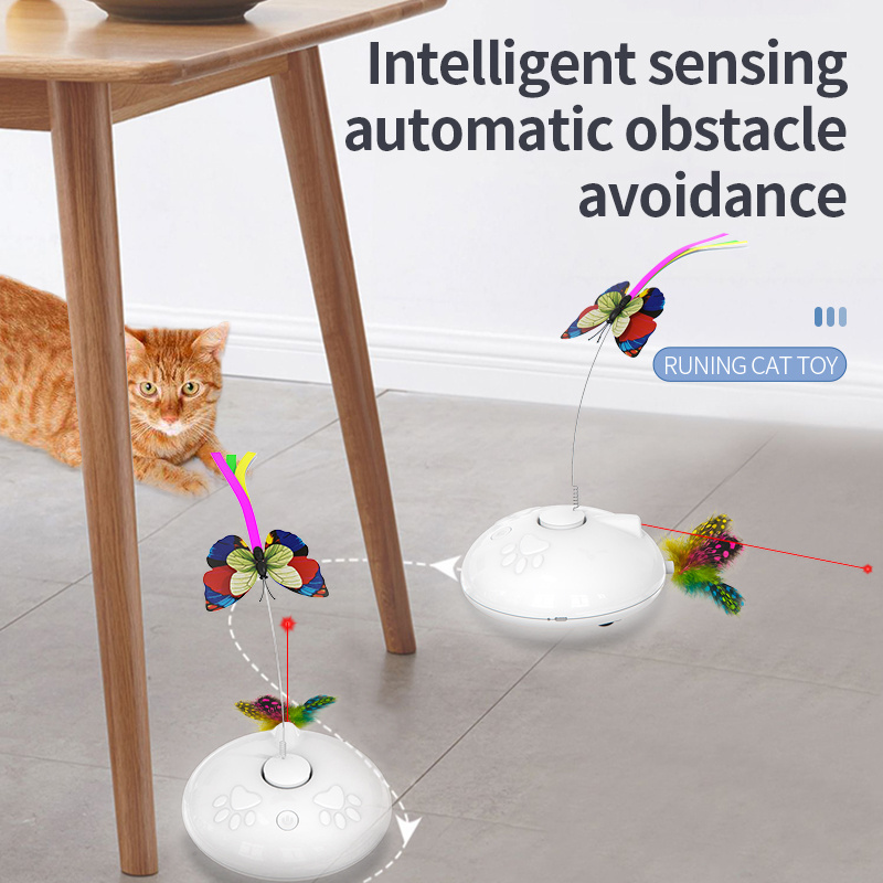 4 in 1 Interactive  Rechargeable Fluttering Butterfly Automatic Moving Wheels Cat Laser Pointer Cat Toys for indoor Cats