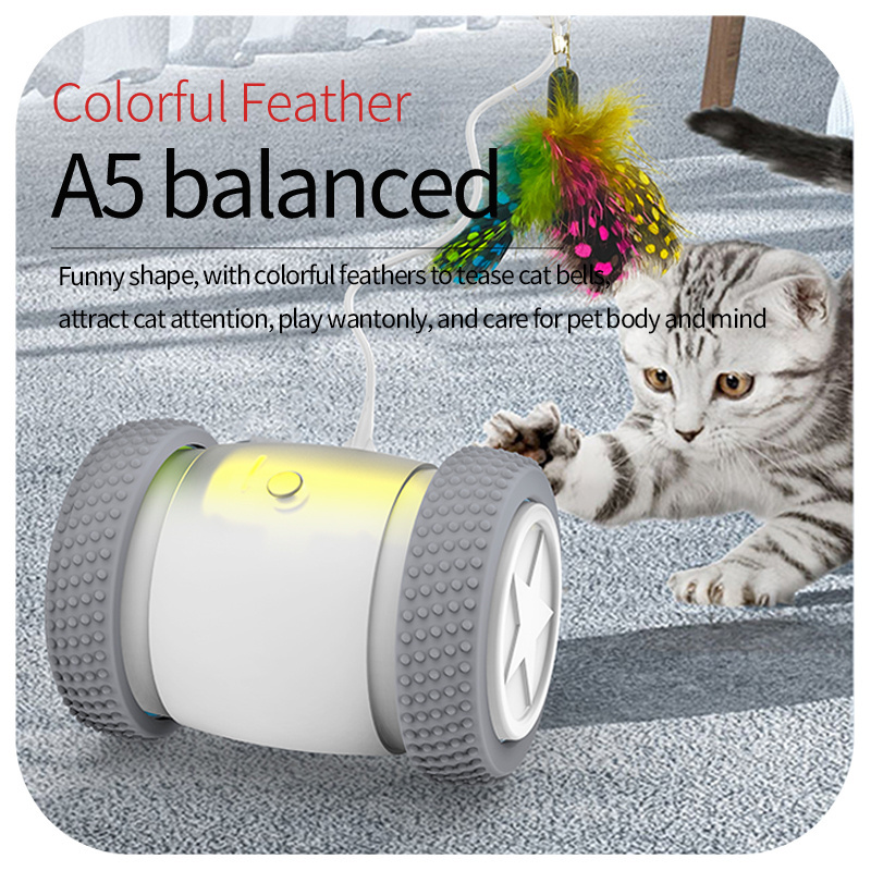 Eco-Friendly Plastic ABS Feather Chaser Random Running Cat Toys  Automatic Moving Wheels Balanced Car Tumbler Pet Toys