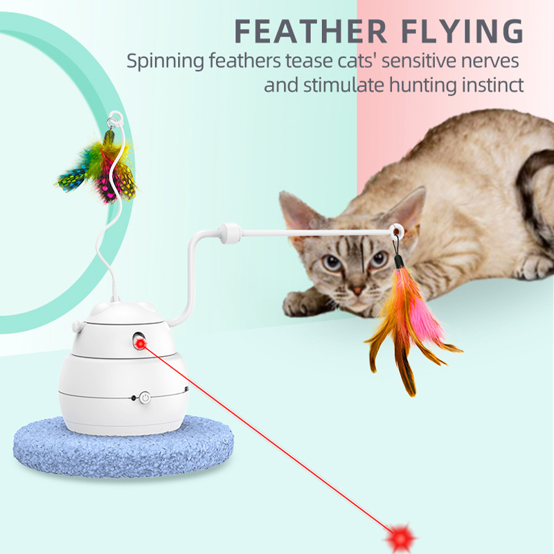 Automatic Electric Toy Cat Laser and Feather Teaser with Rechargeable Battery Hide & Seek Game for Cats