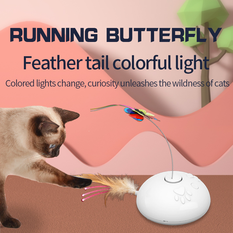 Automatic Interactive Cat Spring Toy Fluttering Butterfly Moving Wheels LED Light Feather Kitten Toy for Indoor Cats