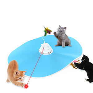 Automatic Electric Toy Cat Laser and Feather Teaser with Rechargeable Battery Hide & Seek Game for Cats