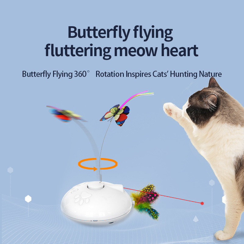 4 in 1 Interactive  Rechargeable Fluttering Butterfly Automatic Moving Wheels Cat Laser Pointer Cat Toys for indoor Cats