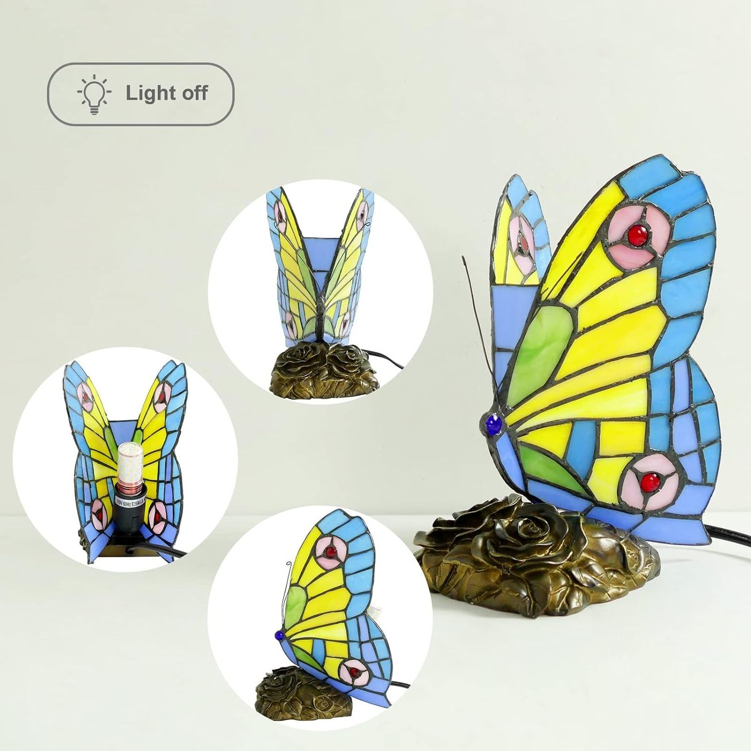 Butterfly Tiffany Style Stained Glass Table Lamp Vintage Table Lamp Night Light,  LED Bulb Included, for Home Room Decor, Gift