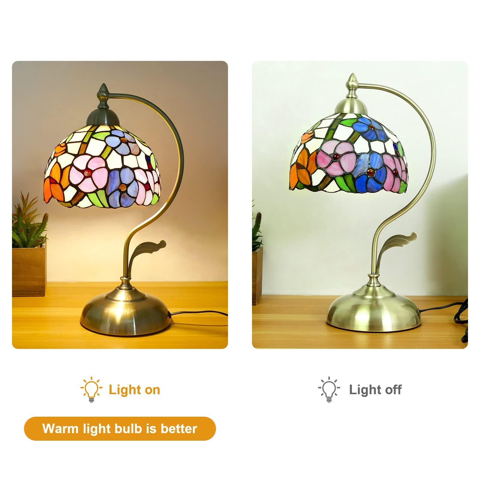 Tiffany Style Baroque Handmade Stained Glass Desk Lamps Gifts With Metal Leaf Iron Base Vintage Curved Morning Glory Flower Lamp