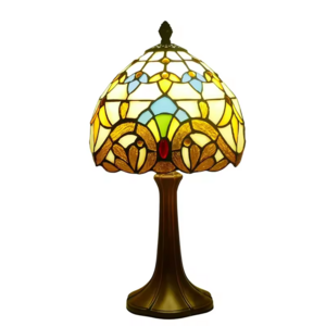 Tiffany Beige Baroque Vintage Bedside Table Lamp Night Light Stained Glass Antique Art Craft Gifts Vintage Reading Lamp