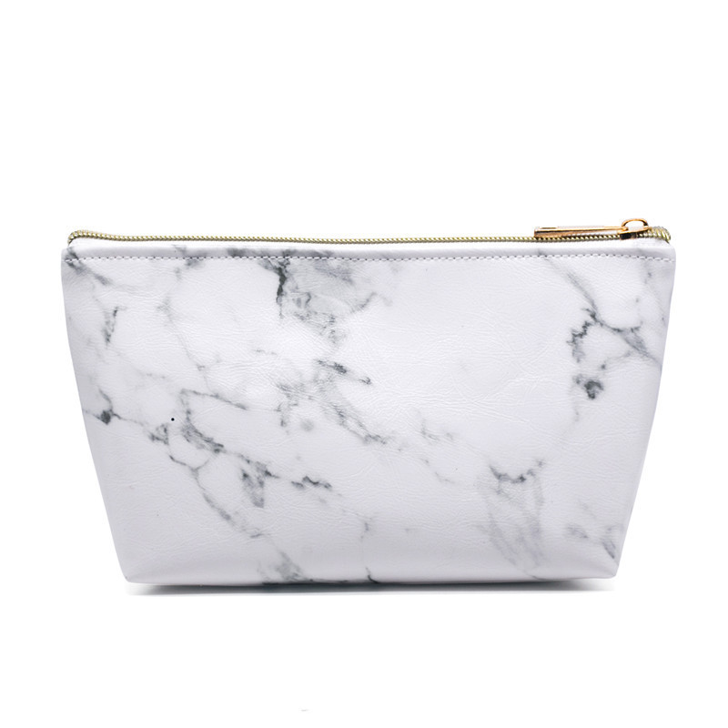 Accept Customized Logo Korean Fashion Flat Cosmetic Bag Clutch Envelope Coin Purse PU Leather Marble Makeup Brush Bags Gift