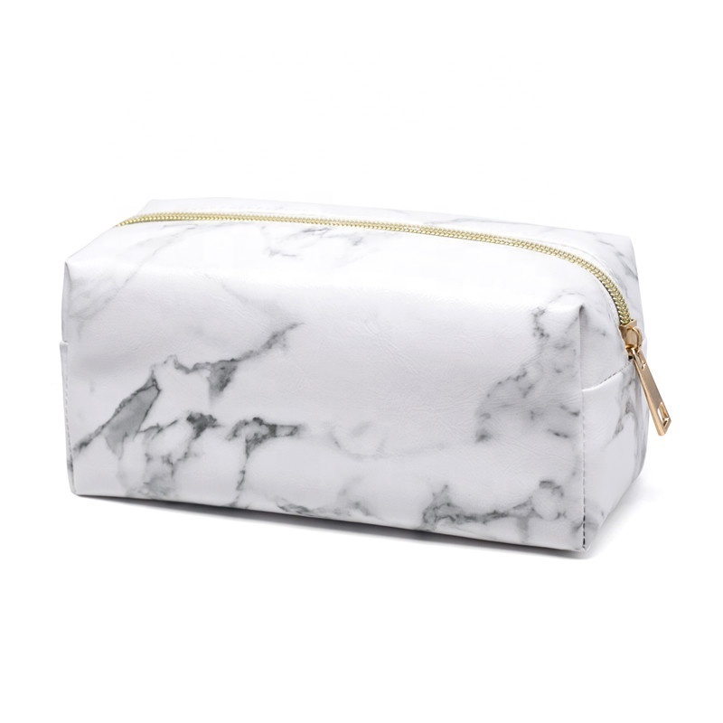 Accept Customized Logo Korean Fashion Flat Cosmetic Bag Clutch Envelope Coin Purse PU Leather Marble Makeup Brush Bags Gift