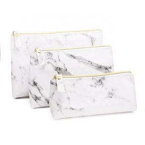 Accept Customized Logo Korean Fashion Flat Cosmetic Bag Clutch Envelope Coin Purse PU Leather Marble Makeup Brush Bags Gift