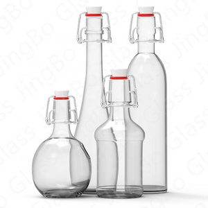 Swing top Round square Glass Bottle with Flip Top Bottle With Stopper 500ml 750ml for Liquor Milk Juice Beverages Olive Sauce