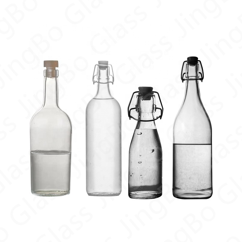 Swing top Round square Glass Bottle with Flip Top Bottle With Stopper 500ml 750ml for Liquor Milk Juice Beverages Olive Sauce