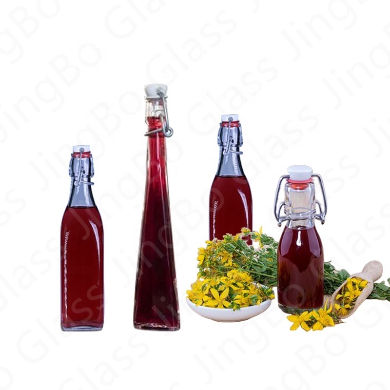 Swing top Round square Glass Bottle with Flip Top Bottle With Stopper 500ml 750ml for Liquor Milk Juice Beverages Olive Sauce