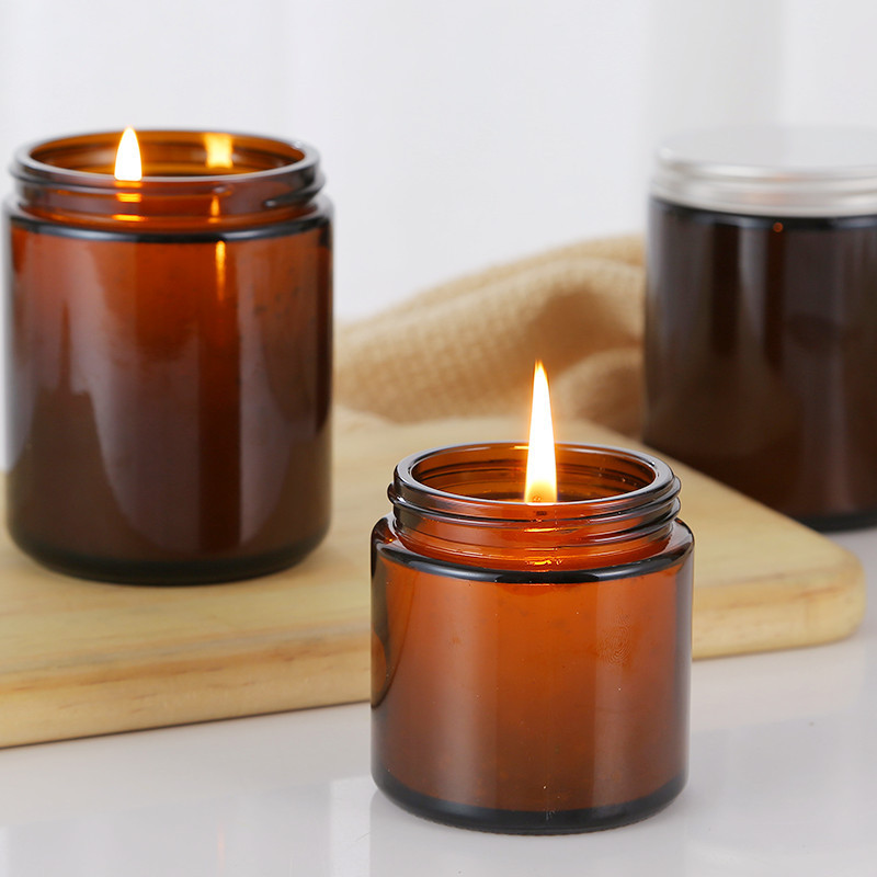 Scented Candle Containers 15G 30G 50G 100G 200G 250G Amber Straight Sided Glass Candle Jar With Screw Lids