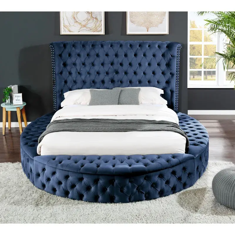 ODM Furniture Factory direct velvet queen bedroom bed storage king round bed customizable bed room set