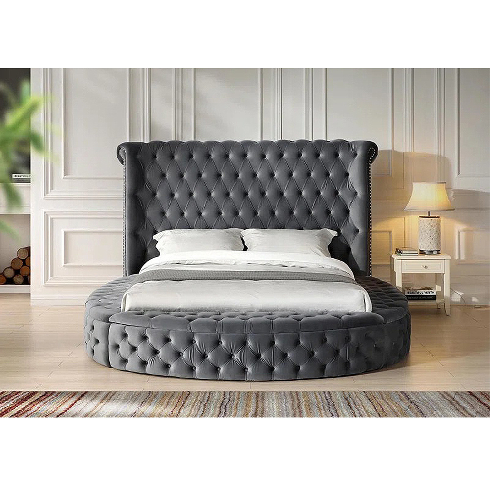 ODM Furniture Factory direct velvet queen bedroom bed storage king round bed customizable bed room set