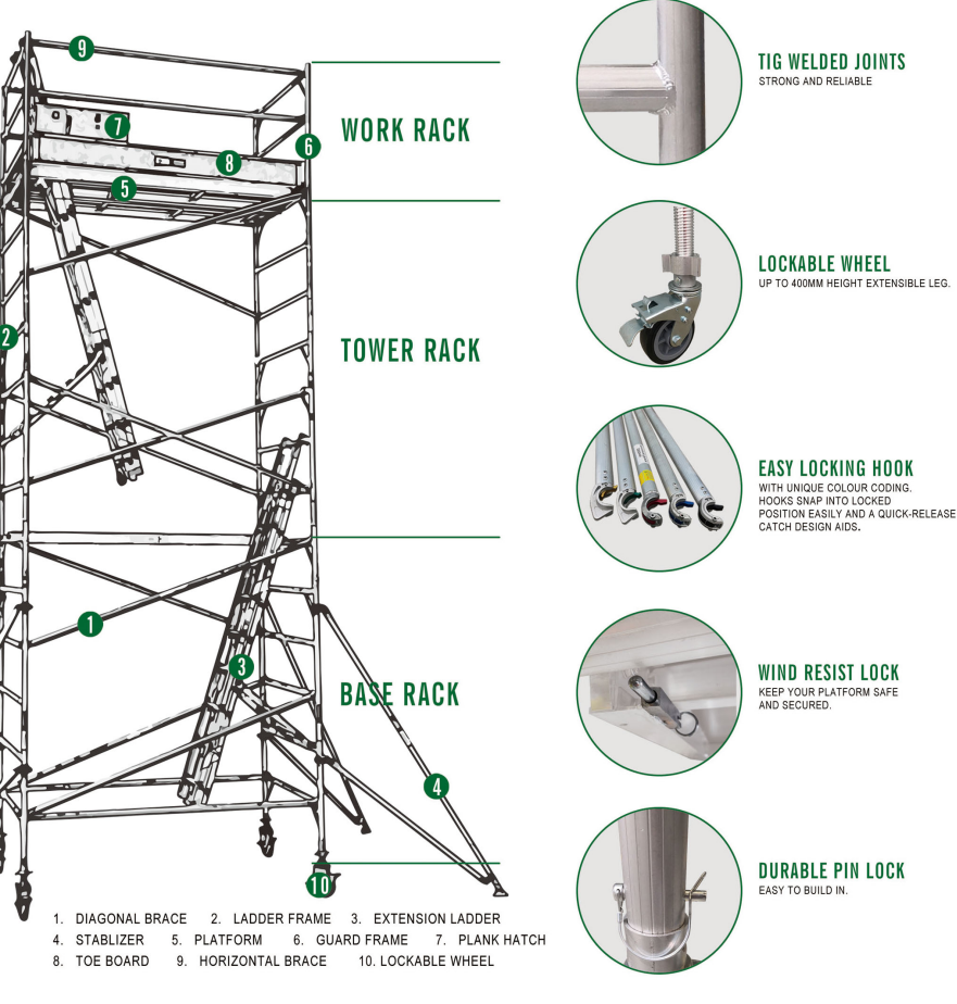 Manufacturer price telescopic aluminium mobile tower scaffolding for building construction