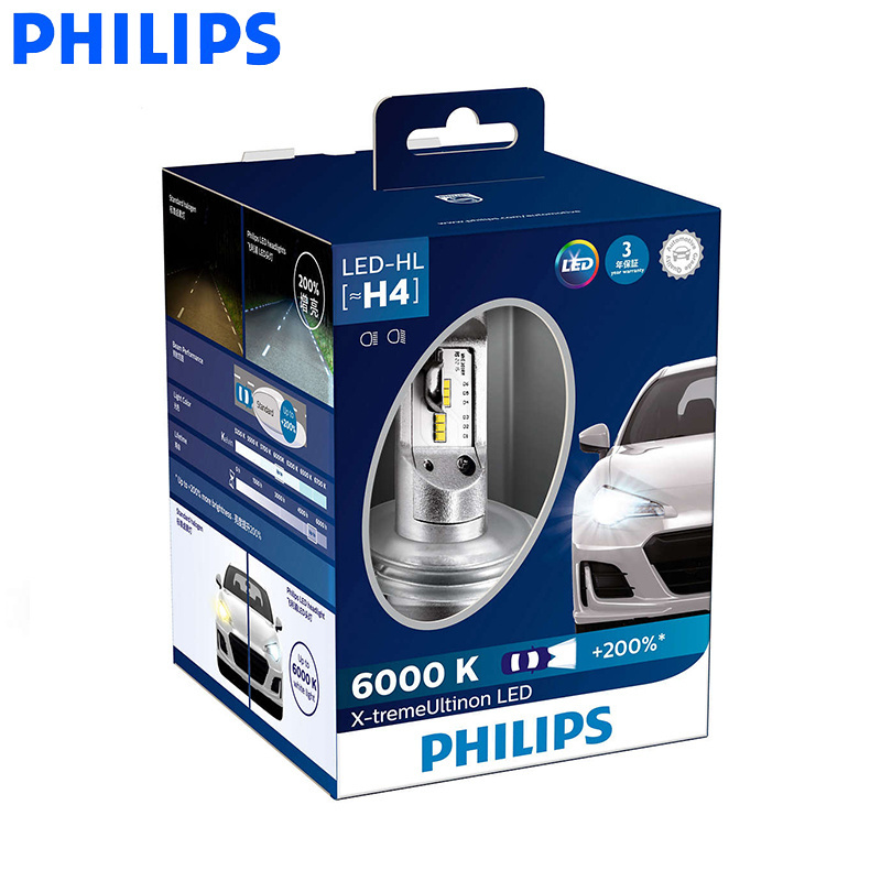 2X Philips X-treme Ultinon LED H4 H7 H11 HB2 HB3 HB4 9003 9005 9006 6000K +200% more Bright Car Headlight H8 H1 With ECE Approve