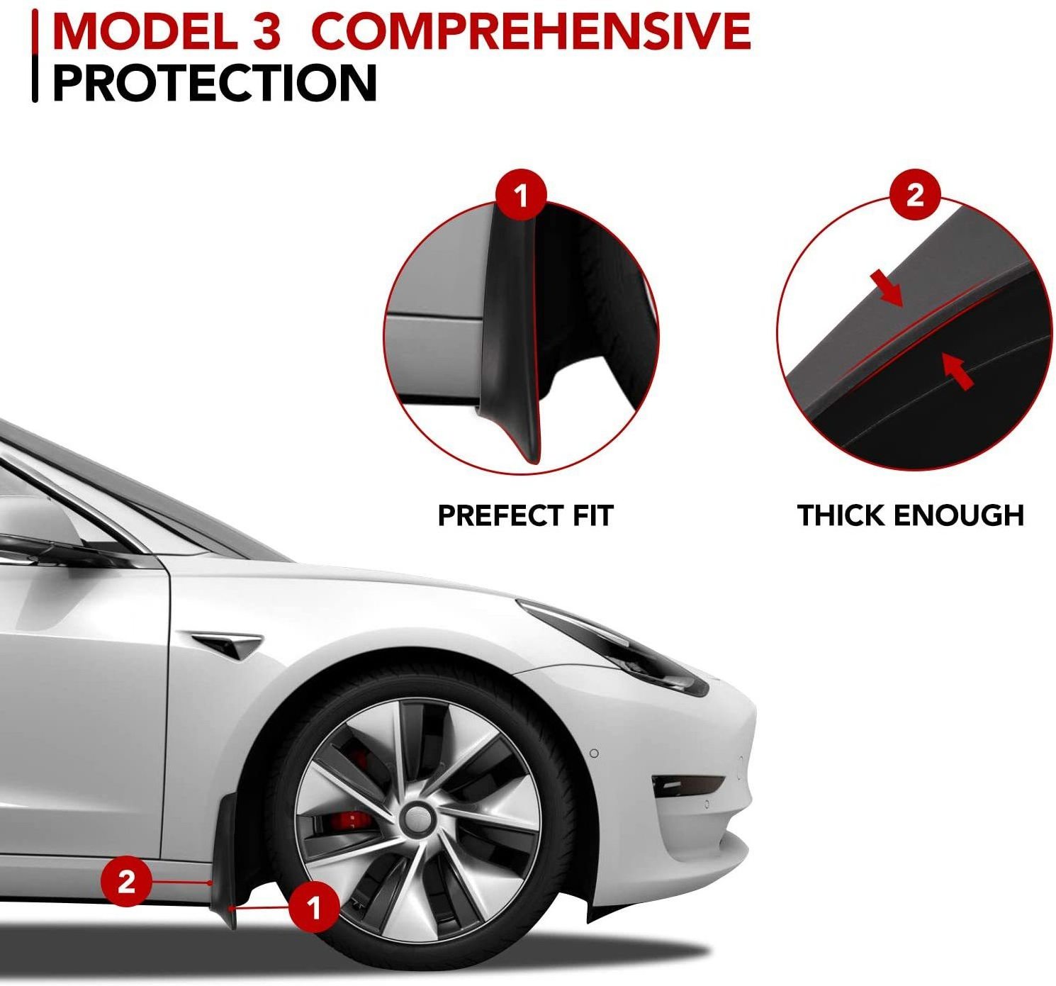 Car Fender Soft adhesive mud retaining skin rear wheel mud retaining accessories suitable for Tesla Model 3