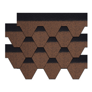 Manufacture custom low price asphalt shingle roof tile brown color mosaic hexagonal type shingles sheet for zimbabwe