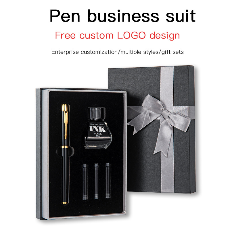 Luxury metal fountain pen set with ink gift box package business gift fountain pen with cartridge