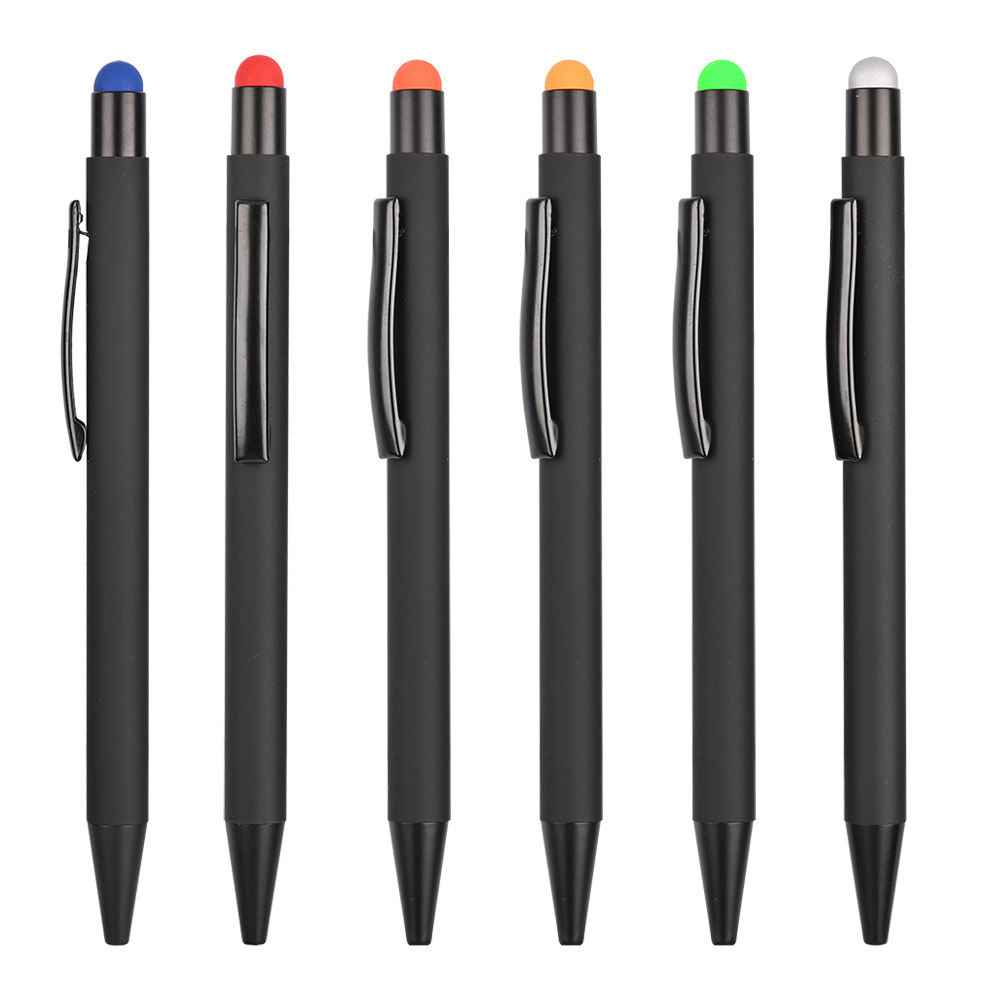 Custom logo matte black  metal ballpoint pen with color full  stylus  printing stylus promotional touch metal ball pen