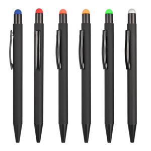 Custom logo matte black  metal ballpoint pen with color full  stylus  printing stylus promotional touch metal ball pen