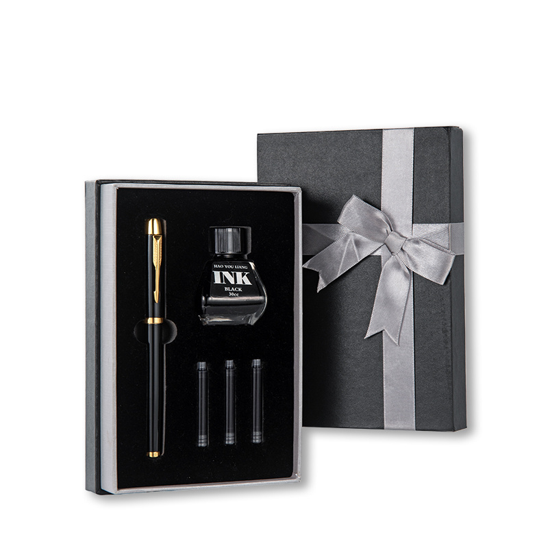 Luxury metal fountain pen set with ink gift box package business gift fountain pen with cartridge