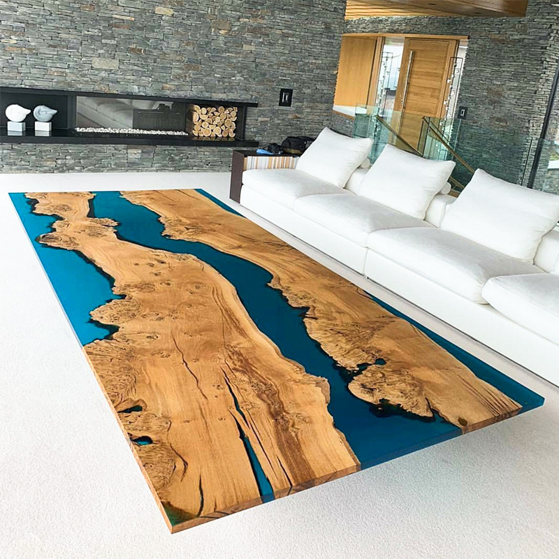 Modern furniture factory directly offer office dinning table top acacia wood epoxy resin river table design