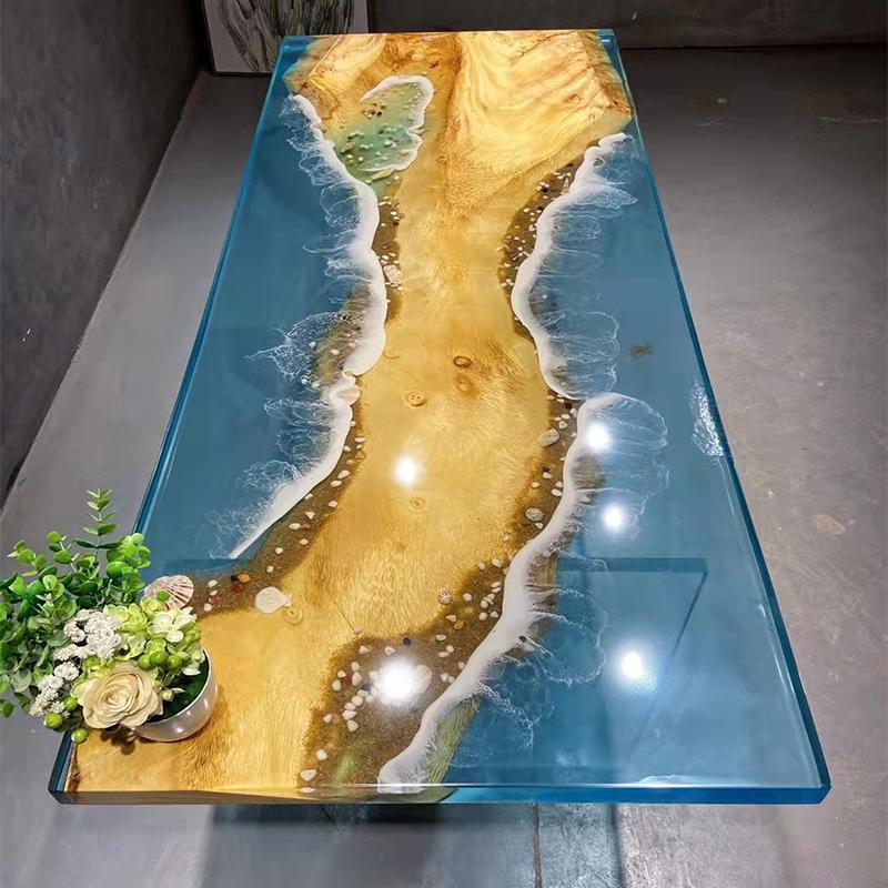 Modern furniture factory directly offer office dinning table top acacia wood epoxy resin river table design