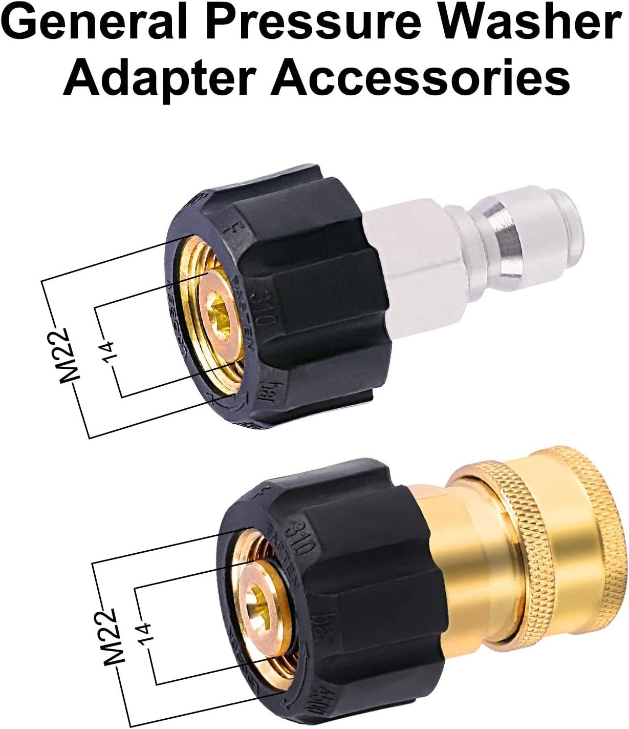 Pressure Washer Adapter Set, M22 14mm to 3/8 inch Quick Connect and Disconnect Fitting, 4500PSI