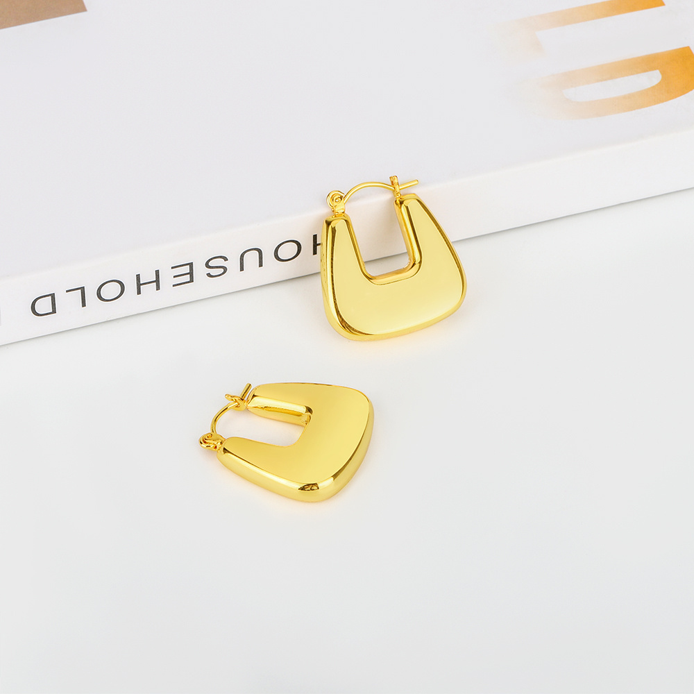 18K Gold Plated Stainless Steel Earrings 2021 Latest Fashion Unique Niche Design U Shaped  Hollow Earrings For Women