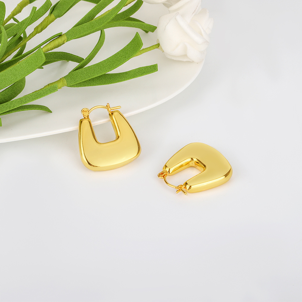 18K Gold Plated Stainless Steel Earrings 2021 Latest Fashion Unique Niche Design U Shaped  Hollow Earrings For Women