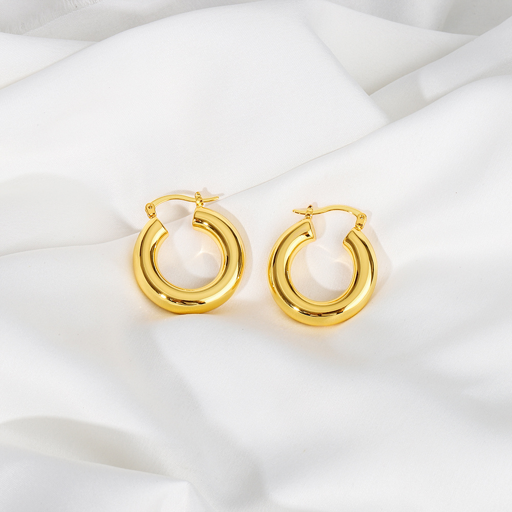 Earring Wholesale Chunky Hoop Earrings Minimal Thick Hollow Statement Ear Cuff 18K Gold Plated Stainless Steel Earring for Women