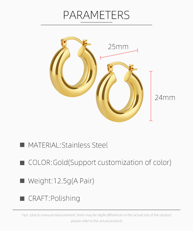 Earring Wholesale Chunky Hoop Earrings Minimal Thick Hollow Statement Ear Cuff 18K Gold Plated Stainless Steel Earring for Women