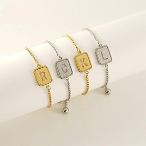 Bracelets Fashion Jewelry Bangles Adjustable PVD 18K Gold Plated Letter Charms Pendants Bangle Stainless Steel Bracelet Women