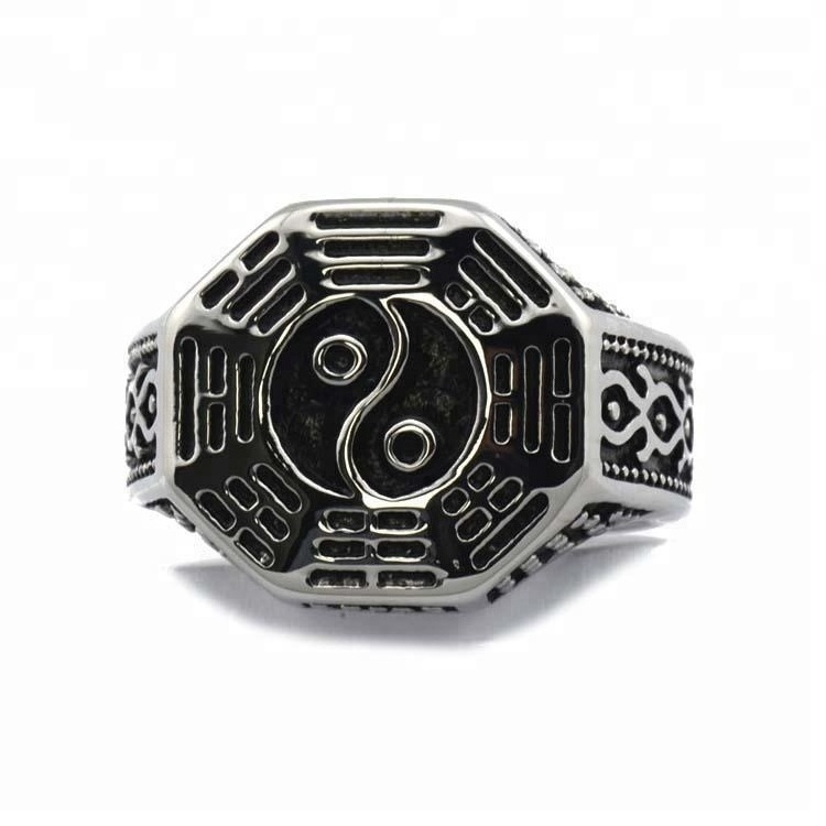 Custom Casting Fashion jewelry Chinese wind traditional stainless steel Taoist Yin Yang Tai Chi Eight Diagrams Logo Finger Ring