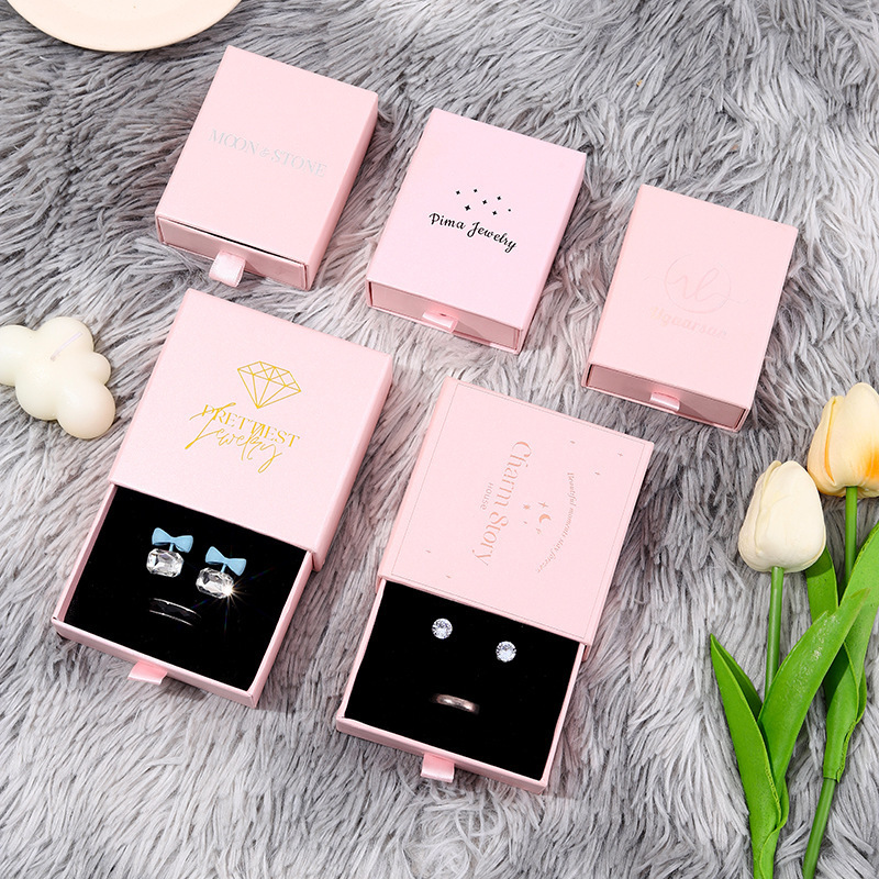 Box Custom Logo White Pink Black Jewellery Box Packaging Necklace Ring Earring Bracelet Set Jewelry Gift Leather Paper Box