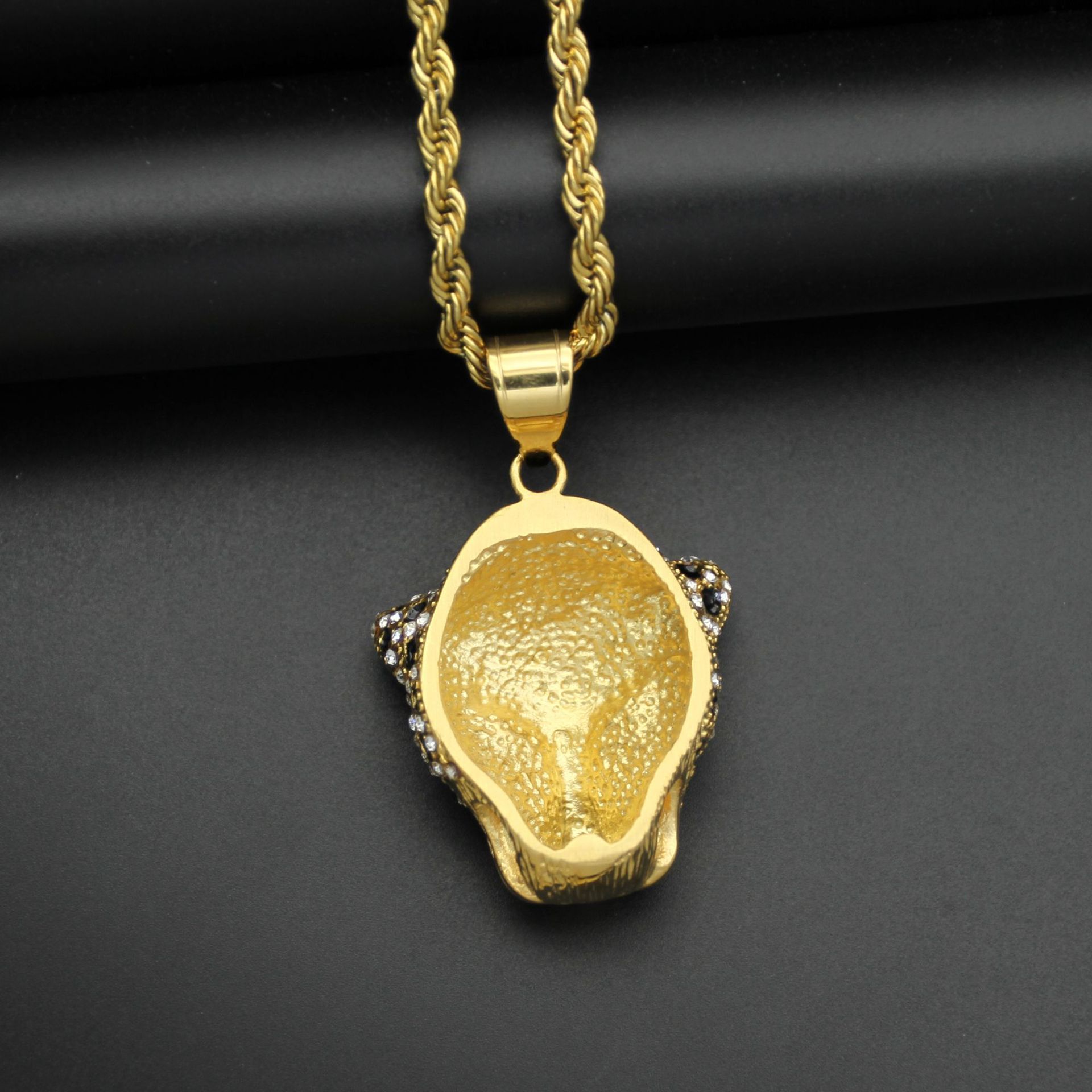 Hiphop Jewelry pendant 18K Gold Plated Cubic Zirconia 3D Panther Head Pendant Stainless Steel Animal Leopard Necklace for Gifts